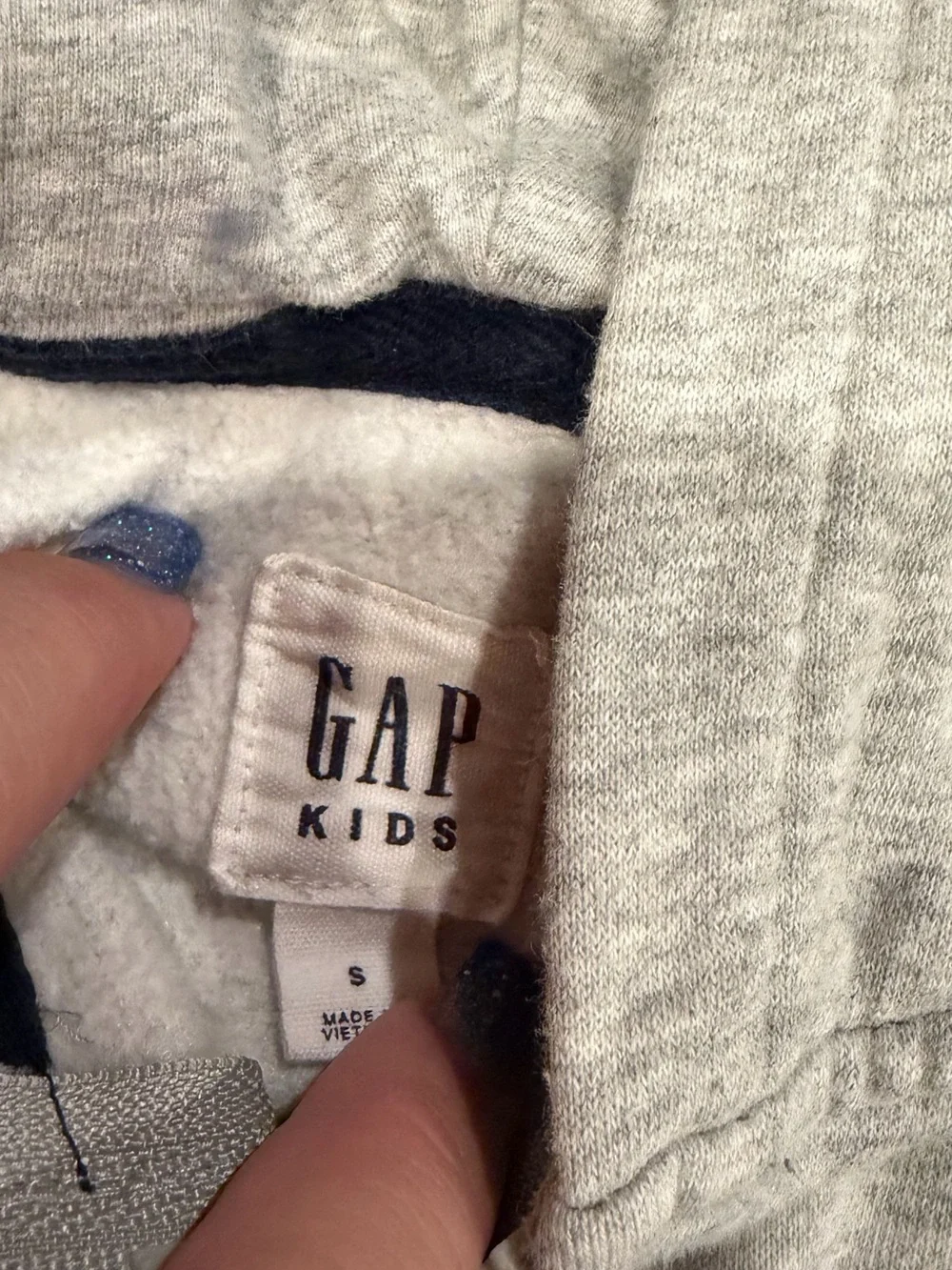 EUC! GAP kids S Light Gray full Zip-Up Hoodie Jacket Navy Logo sweatshirt
